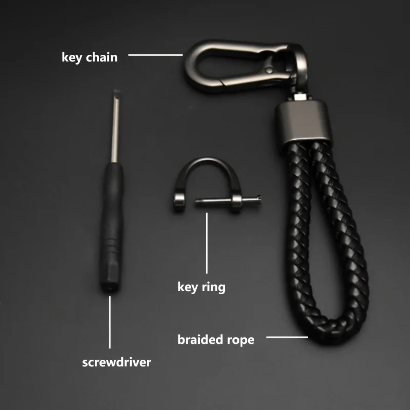 High-Grade Hand Woven Leather Car Keychain 360 Degree Rotating Horseshoe Buckle Key Rings Leather Lanyard Key Chain Accessories
