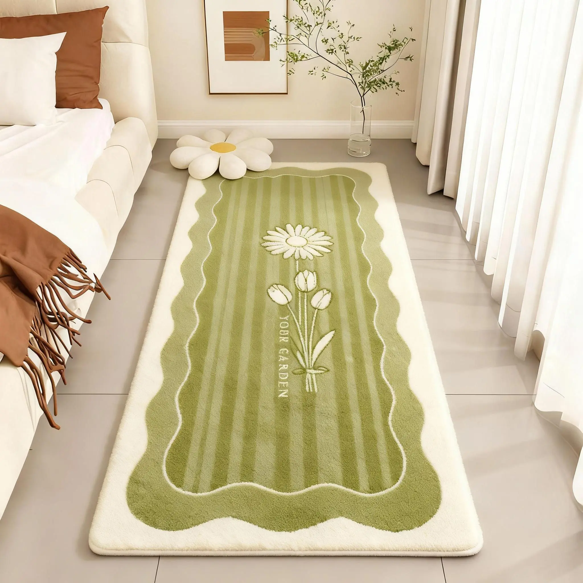 Bedroom small fresh series bedside blanket imitation velvet  carpet can be washed, thick, non-slip floor mat room universal