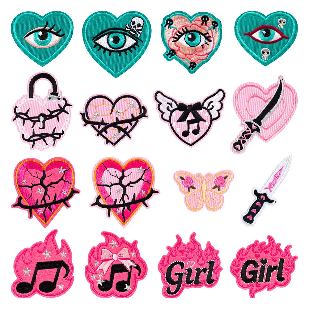 Gothic Heart Eye Embroidery Patch Applique Sewing Iron on Patches DIY T-shirt Craft for Jacket Backpack Stickers Repair Decor