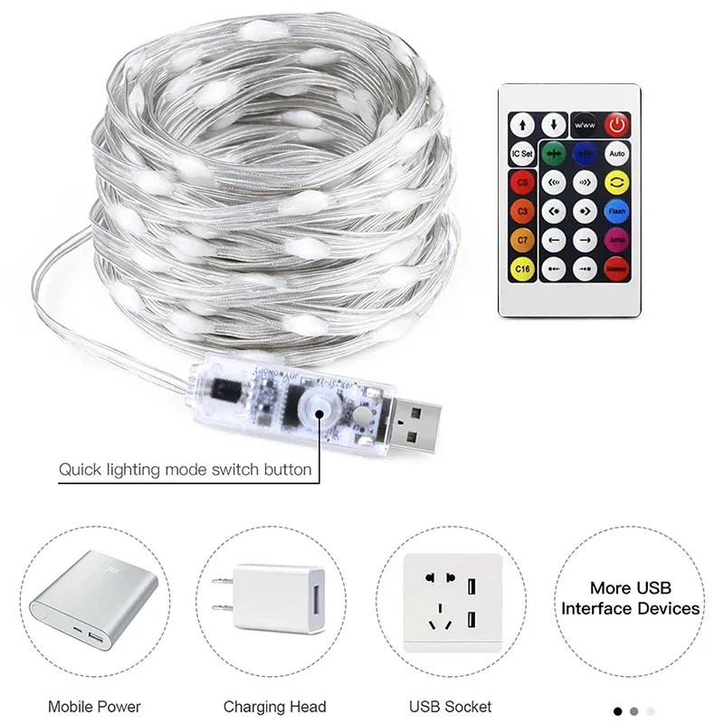 20M RGBIC USB 5V LED Sting Light Bluetooth Music APP WS2812 Programmable DIY Fairy Lights Birthday Party Garland Christmas Decor