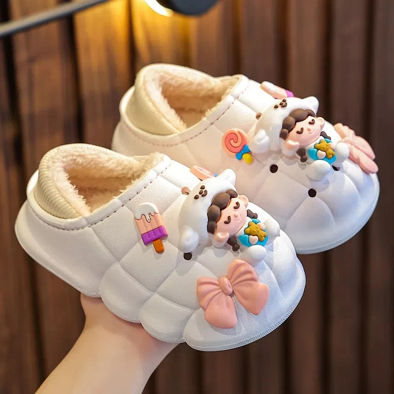 

New Arrival Babi Furry Shoes Cute Cartoon Slippers Girls Boys Indoor Warm Baby Shoe Waterproof Winters Slipper