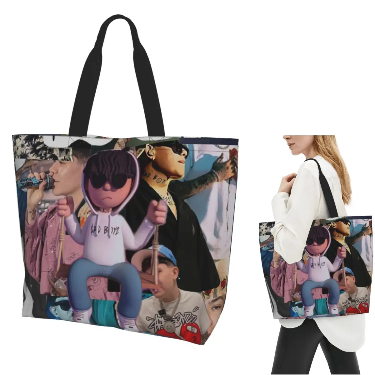 

Junior H Merch Sad Boyz Сумка для покупок Холщовая сумка на плечо большой вместимости Сумка-шоппер для продуктов для женщин