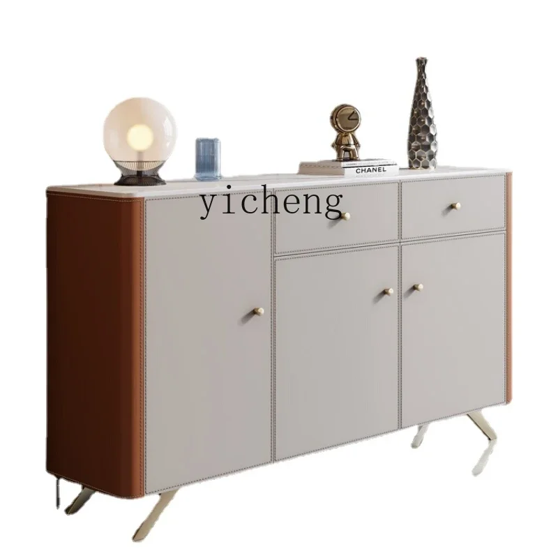 

XL Saddle Leather Stone Plate Sideboard Cabinet Multi-Functional Solid Wood High-Leg Entrance Locker