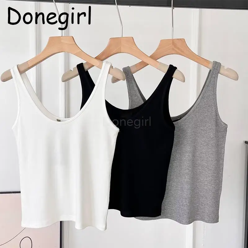 Donegirl 2024 Summer New Women Fashion U-neck Ribbing Sleeveless Vest Sling Basic Slim Casual Versatile Tank Tops Female Chic