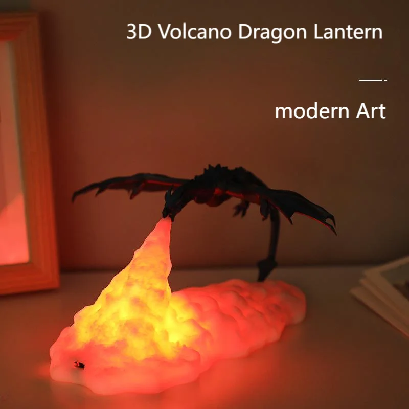 ضوء ليلي LED مطبوع ثلاثي الأبعاد على شكل تنين النار والثلج - ديكور منضدة يعمل بمنفذ USB ثنائي النغمة، هدية مبتكرة للمنزل/المكتب