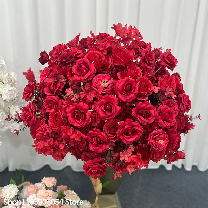 Künstliche Rosa-Pfirsich-Weiß-Rosen-Tischdekoration Blumenarrangement Luxus-Hochzeitsbankett Esstisch-Dekor Blumenstrauß – Detail 5