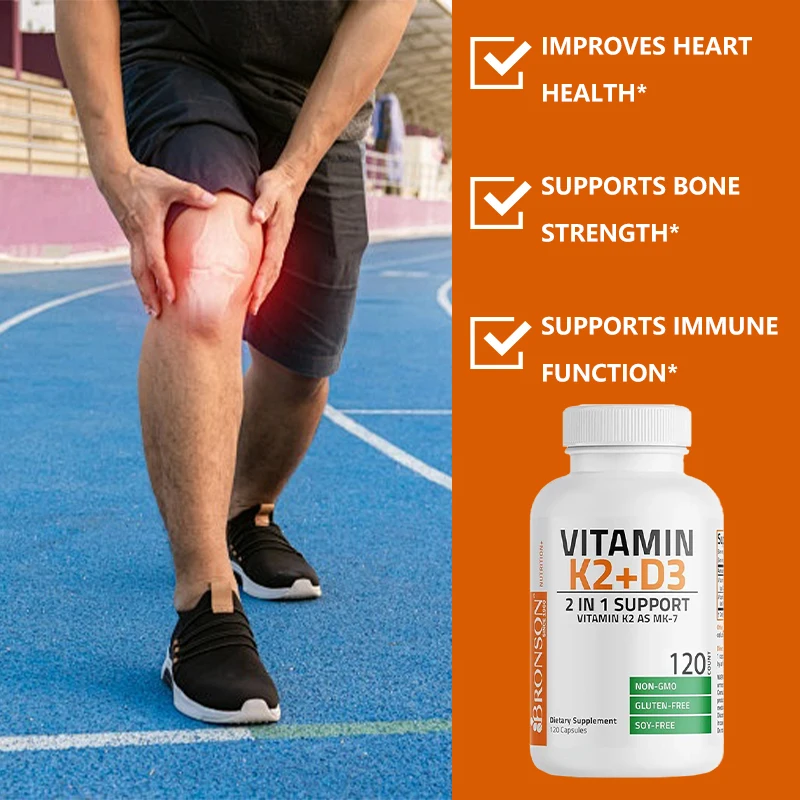 Vitamin K2 MK7 + D3 Capsules - Promotes Calcium Absorption for Overall Health and Maintains Bone Health and Joint Flexibility