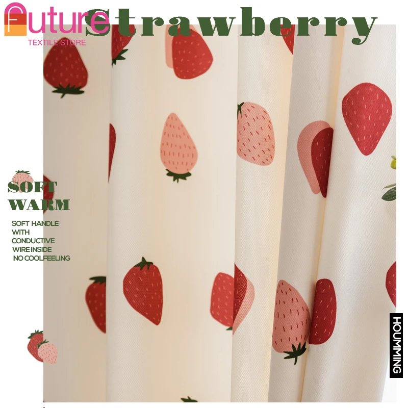 

Original Pastoral Fruit Partition Children's Girl Shading Illustration Pink Strawberry Curtains for Living Dining Room Bedroom