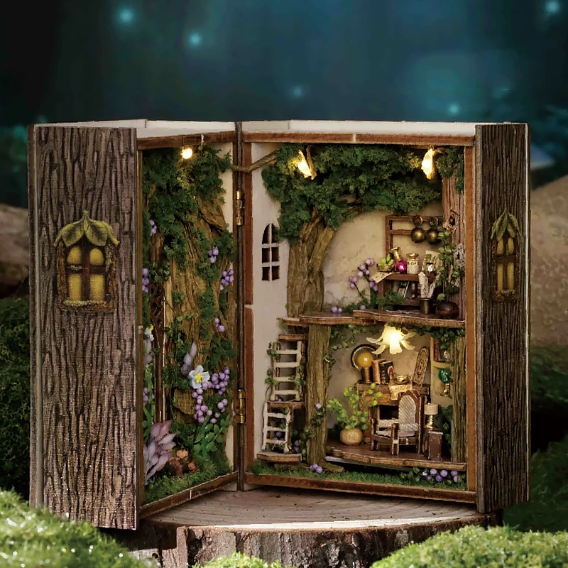 Drewniany miniaturowy domek dla lalek 3D Puzzle Montaż Model budynku Zestaw Mały pokój Zabawki Dom z meblami Oświetlenie Drewniane rzemiosło Prezent