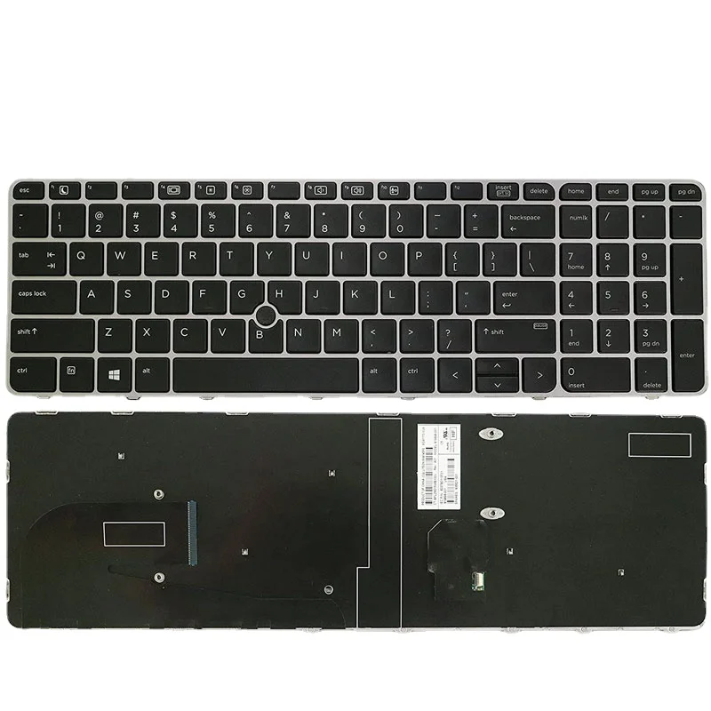 Replacement US Backlight Keyboard for HP EliteBook 850 G3 850 G4 755 G3 755 G4 Laptop Silver Frame with Pointer