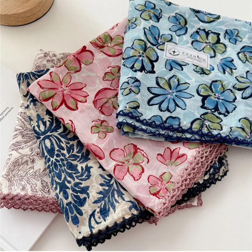 Trendy Square Silk Scarf Double Sides Flower Pattern Hair Scarf Handbag Wraps 68*68cm Bandana Female