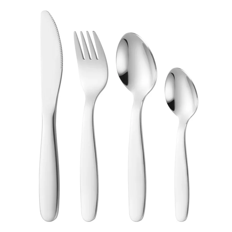 Kindermes, vork, lepel vierdelige set 304 roestvrij staal dessertmes, vork, servies