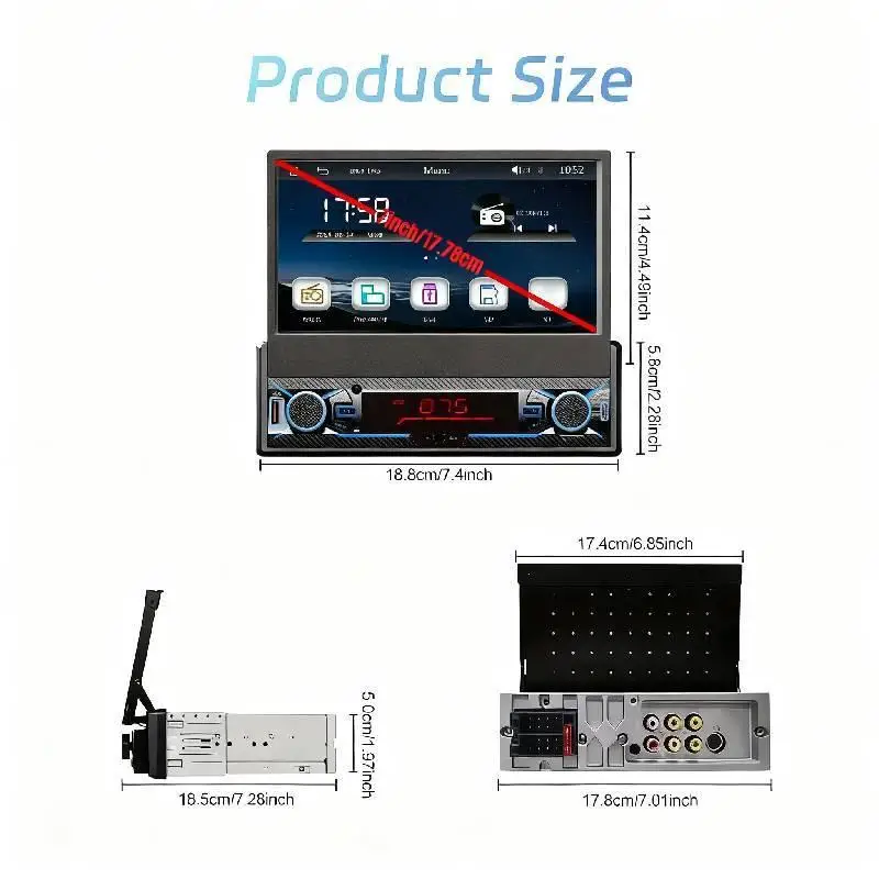 Car Stereo 7inch Motorized Flip Out Touchscreen MP5 Player, Car Radio with BT Wireless/Mirror Link/FM/USB/TF/AUX/Type-C