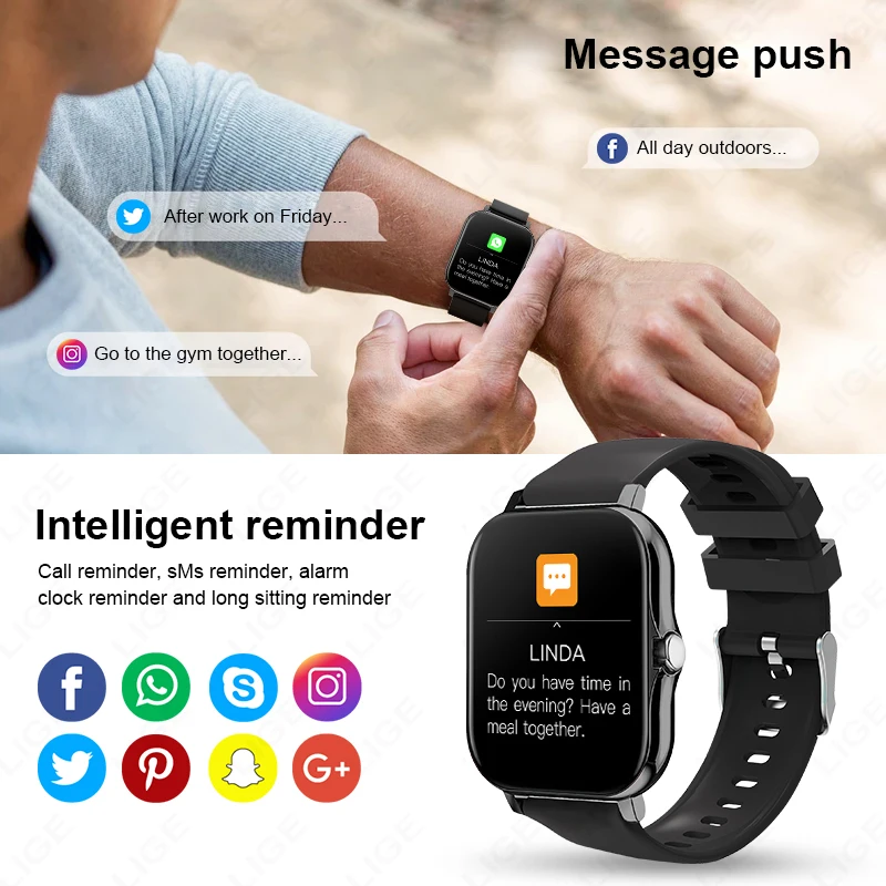 LIGE New Men Women Smart Watch Bluetooth Call Sports Fitness Smartwatch Heart Rate Monitoring Health Bracelet Remote Photography