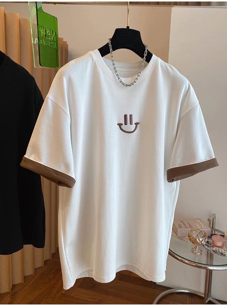 

2023 Summer New Smiling Face Printed Short Sleeve T-shirt Women's Minimalist Style