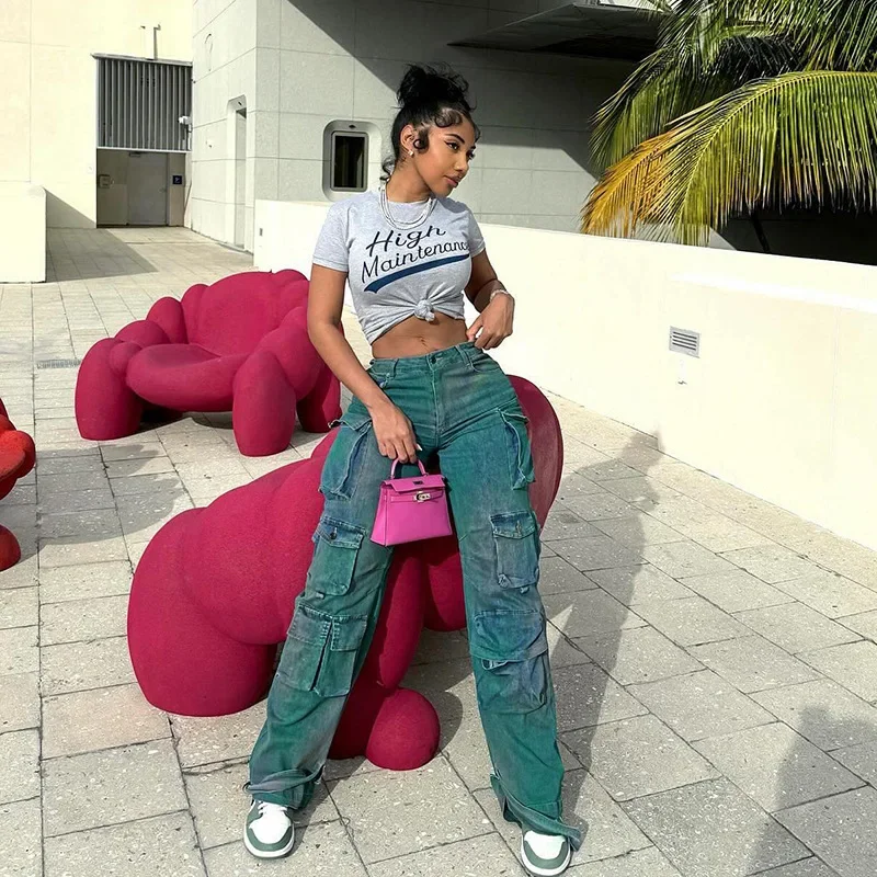 

Однотонные повседневные мешковатые брюки-карго для женщин, молодежные женские брюки с несколькими карманами, модные винтажные женские широкие брюки с высокой талией