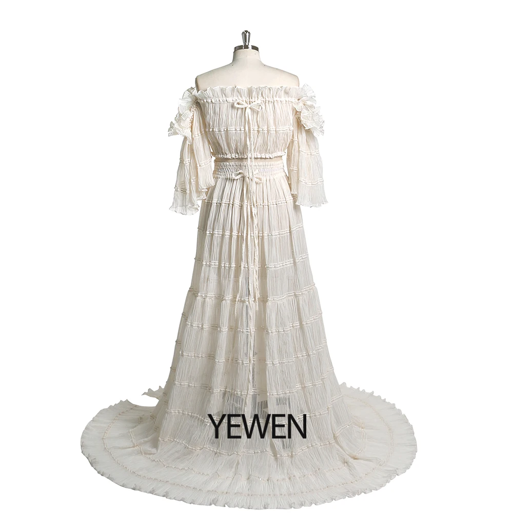 Elegant Two Piece Off The Shoulder Gown Maternity Dress for Photo Shoot with Side Slit Boho Maternity Gown for Baby Shower YEWEN