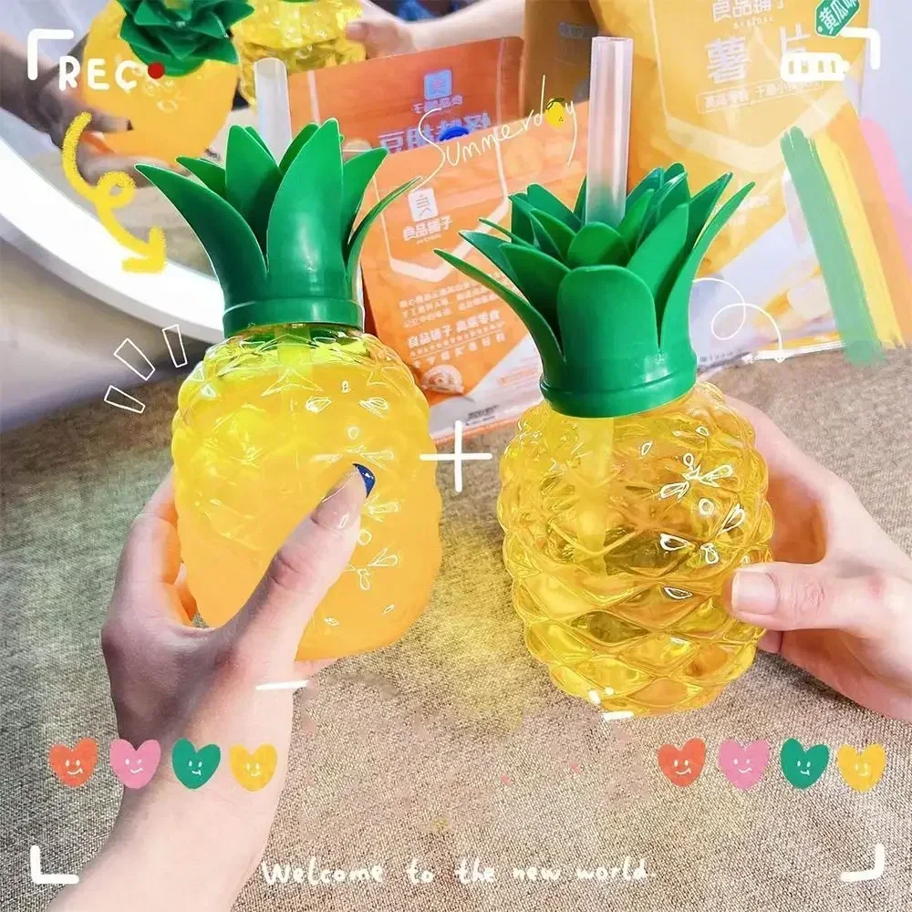 Lovely Food Grade Plastic Summer Straw Cup Cartoon Fruit Strawberry Pineapple Watermelon Water Bottle Drinkware Gift