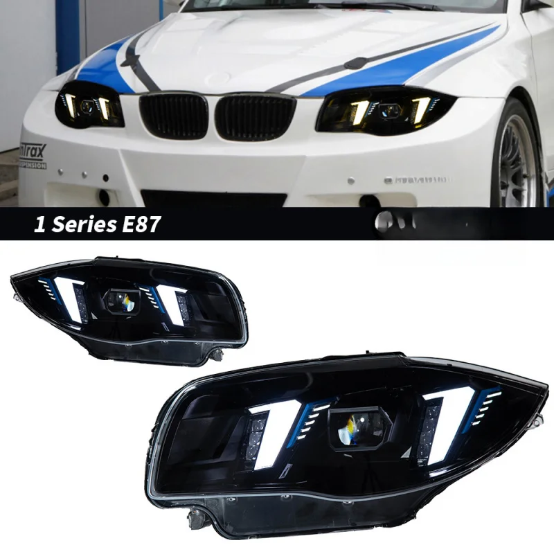 04-11 BMW 1 시리즈 E87 헤드라이트 어셈블리 개조 듀얼 컬러 LED 주간 주행등 렌즈에 적합