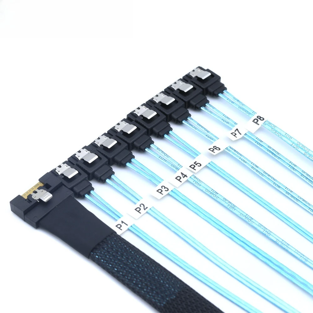 Slimline SAS SFF-8654 8I شامل مضاد للانحراف المكونات الإضافية إلى 8X SATA مستقيم الرأس القرص الصلب تحويل كابل طول 0.5 متر 0.8 متر 1 متر