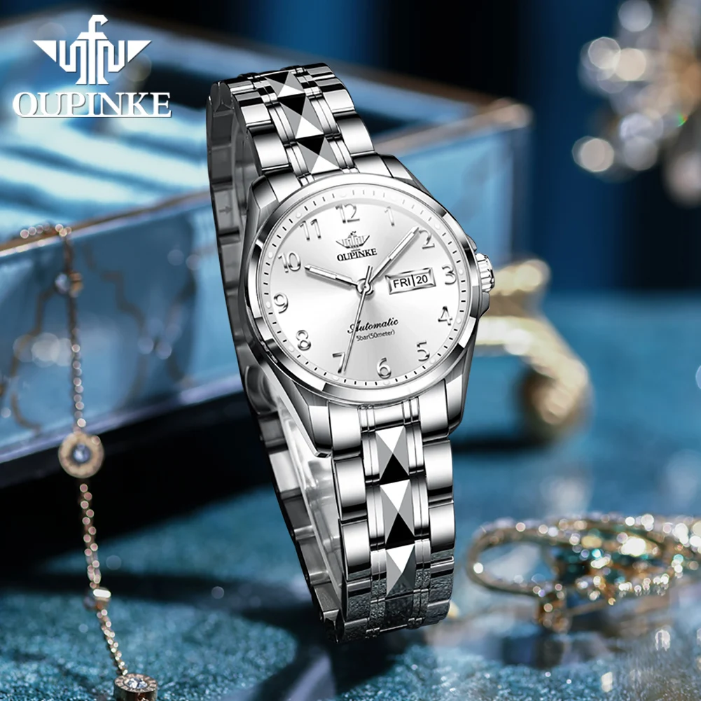 OUPINKE 3228 Ladies Watch Luxury Automatic Mechanical Watch 50M Waterproof Watches For Women Date Set Gifts Dual Calendar