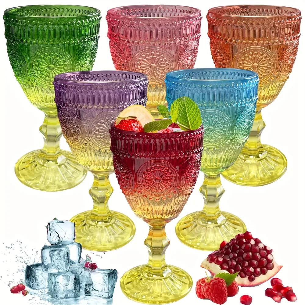 

Set Of 6 Colored Wine Glass Goblet, 12 Oz Gradient Color Goblets Glassware, Vintage Glassware For Weddings, Parties