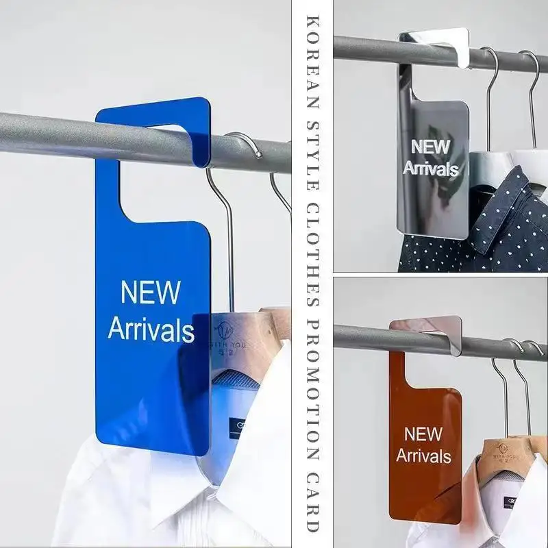 Transparante Acryl Nieuwkomers En Verkoop Kleding Winkel Reclame Hang Tag Korting Promotie Kleurrijk Opknoping Display Board