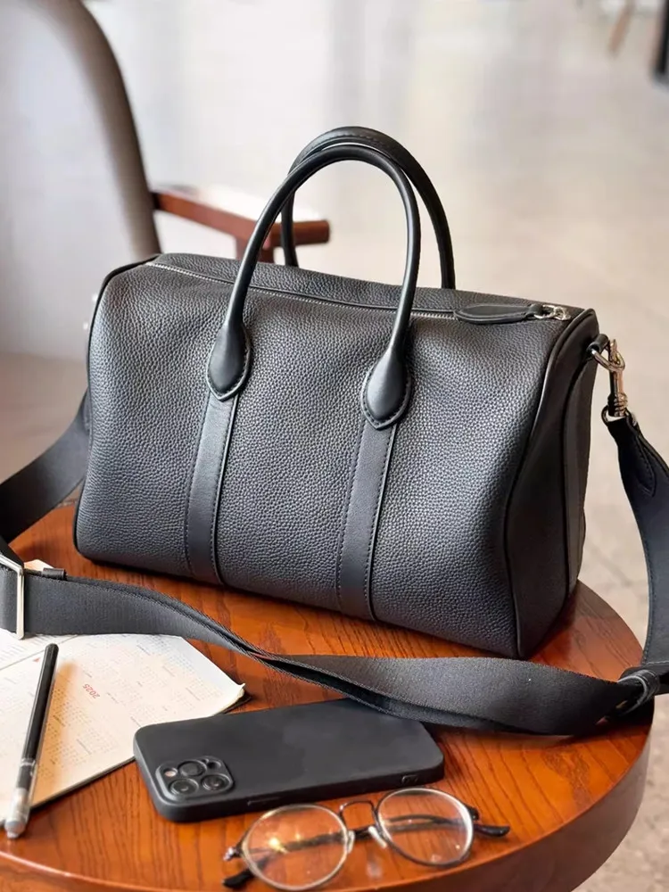 Black Fashion Simple Boston Pillow Bag Genuine Leather Women Tote Bag\Handbag Real Leather Lady Shoulder Crossbody Bag Big