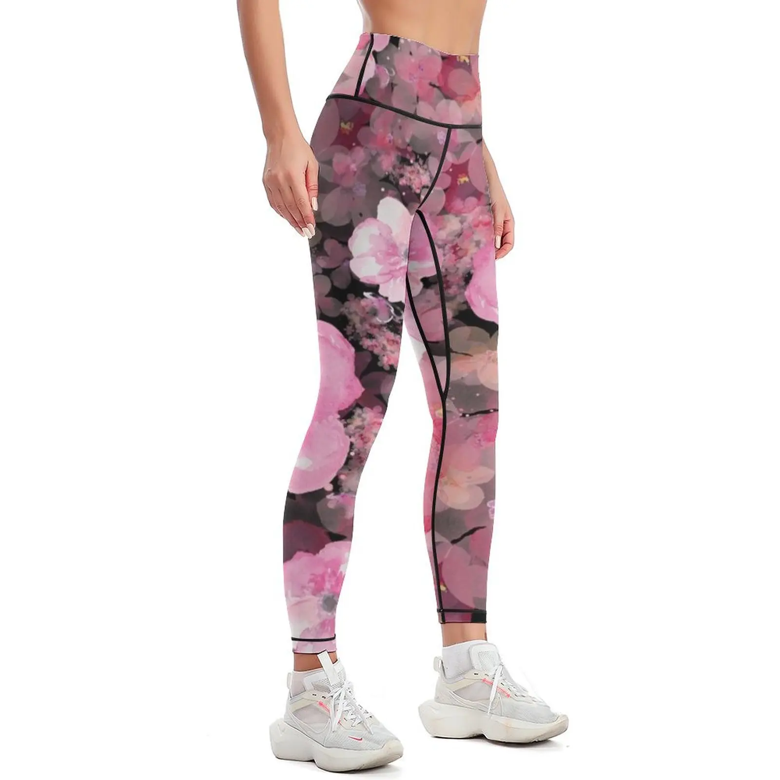 Pink & White flower design, pillow, Miniskirt, leggings, phone cases Leggings sport set Fitness clothing Womens Leggings