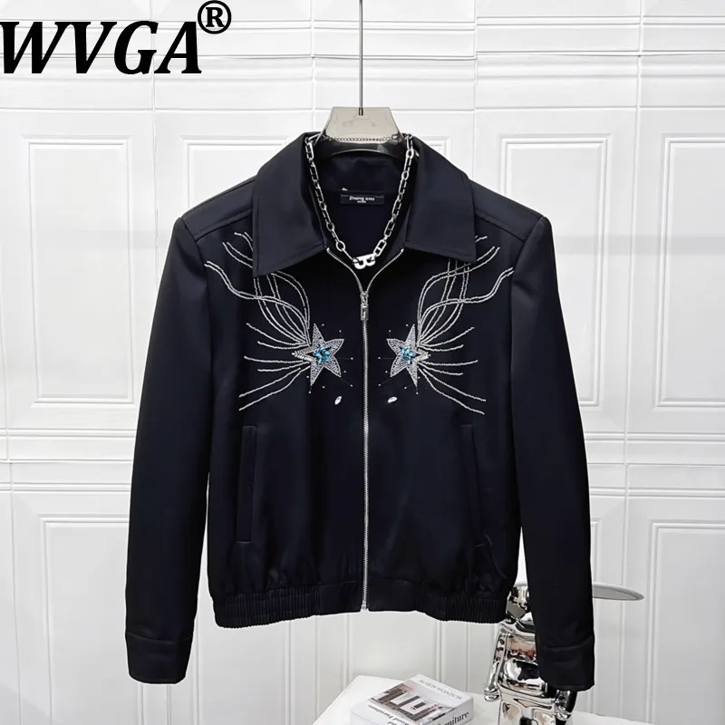 

WVGA Spring Autumn New Man Tide Meteor Inlaid Diamond Beaded Trendy Design Short Jacket Niche Chic Casual Patchwork Coats W12308