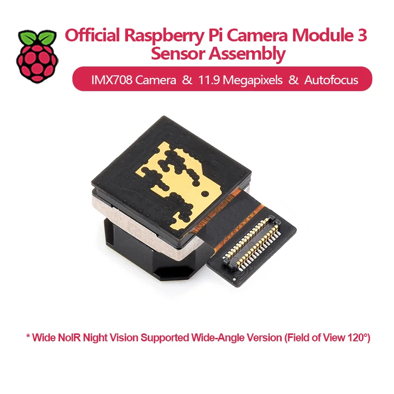 وحدة الكاميرا الرسمية Raspberry Pi 3 مجموعة أجهزة استشعار، كاميرا IMX708، 11.9 ميجابكسل، ضبط تلقائي للصورة