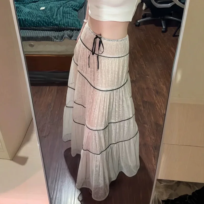 Long Skirt Women's Summer Thin High Waist Heavy Industry Lace French Temperament Skirt