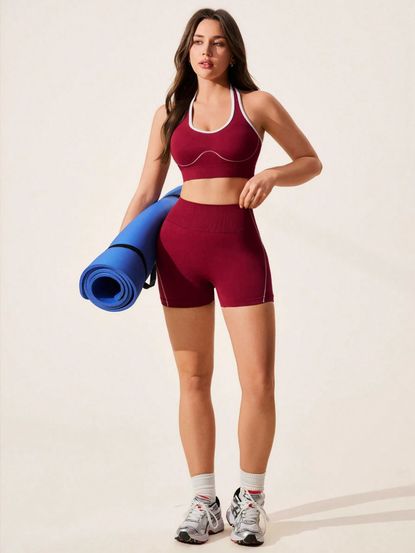 2-teiliges Yoga Sport-BH und Shorts Set Sportbekleidung Damen Gym High Waist Nahtlose Workout Shorts Leggings Activewear Damen Trainingsanzug – Detail 7