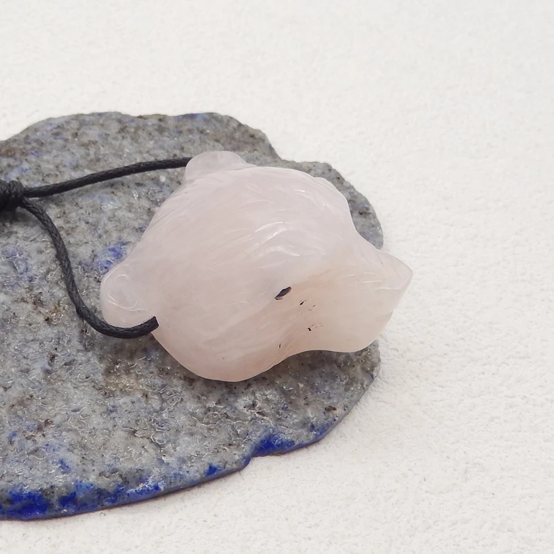 Carved Animal Pendant Natural Stone Rose Quartz Fashion Cute Bear Head Pendant DIY Jewelry Making 33x28x18mm 19g