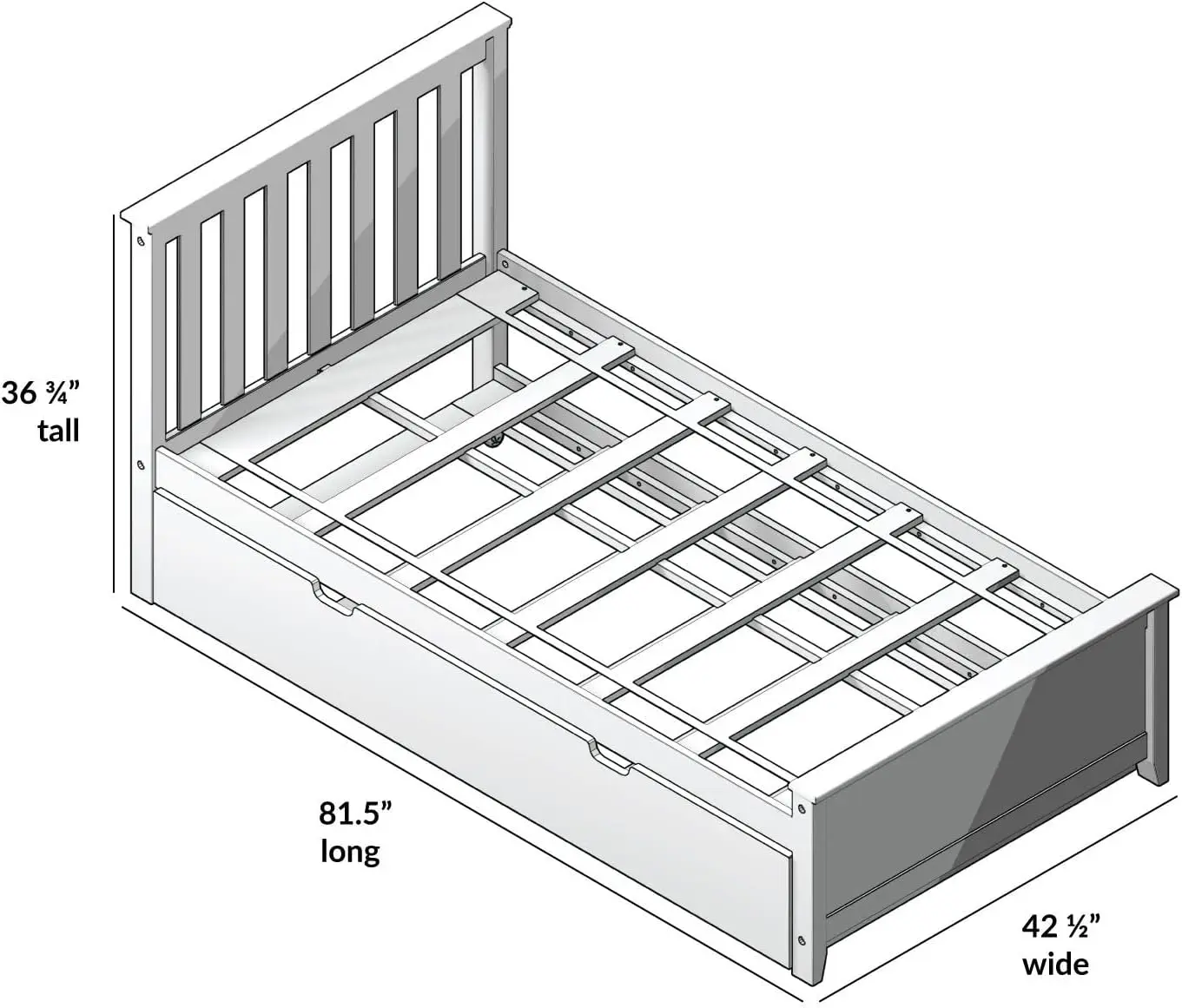 Twin Bed, Wood Bed Frame with Headboard For Kids with Trundle, Slatted, White