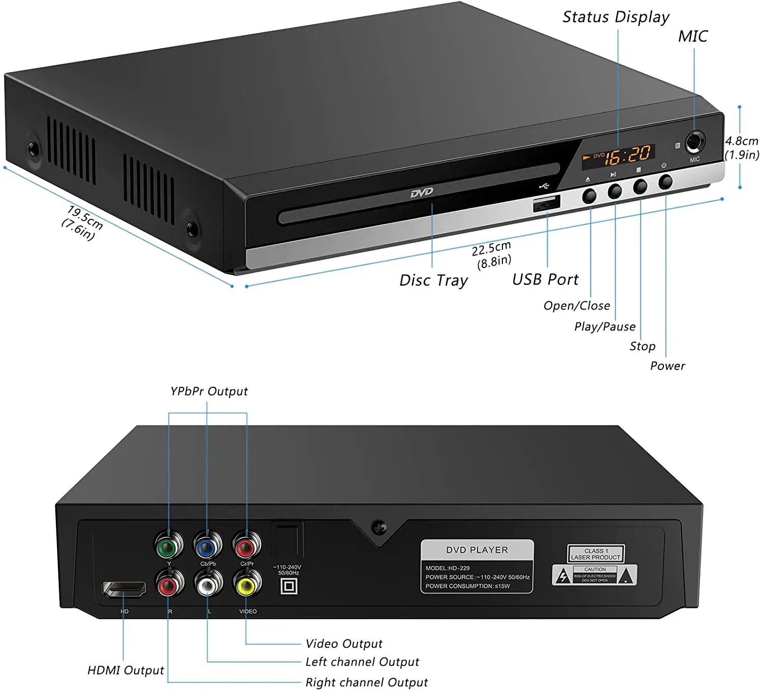 Professional Home DVD Player DVD CD Disc Media Player Digital Multimedia Player U Disk Playback HD AV Output with Remote Control