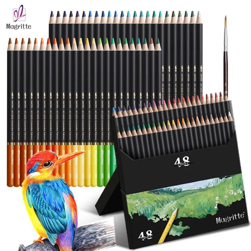 Aquarellstifte mit Pinsel – 48 Farben, Mischeffekte bei nasser oder trockener Anwendung, wasserlösliche Stifte für Malbücher zum Skizzieren