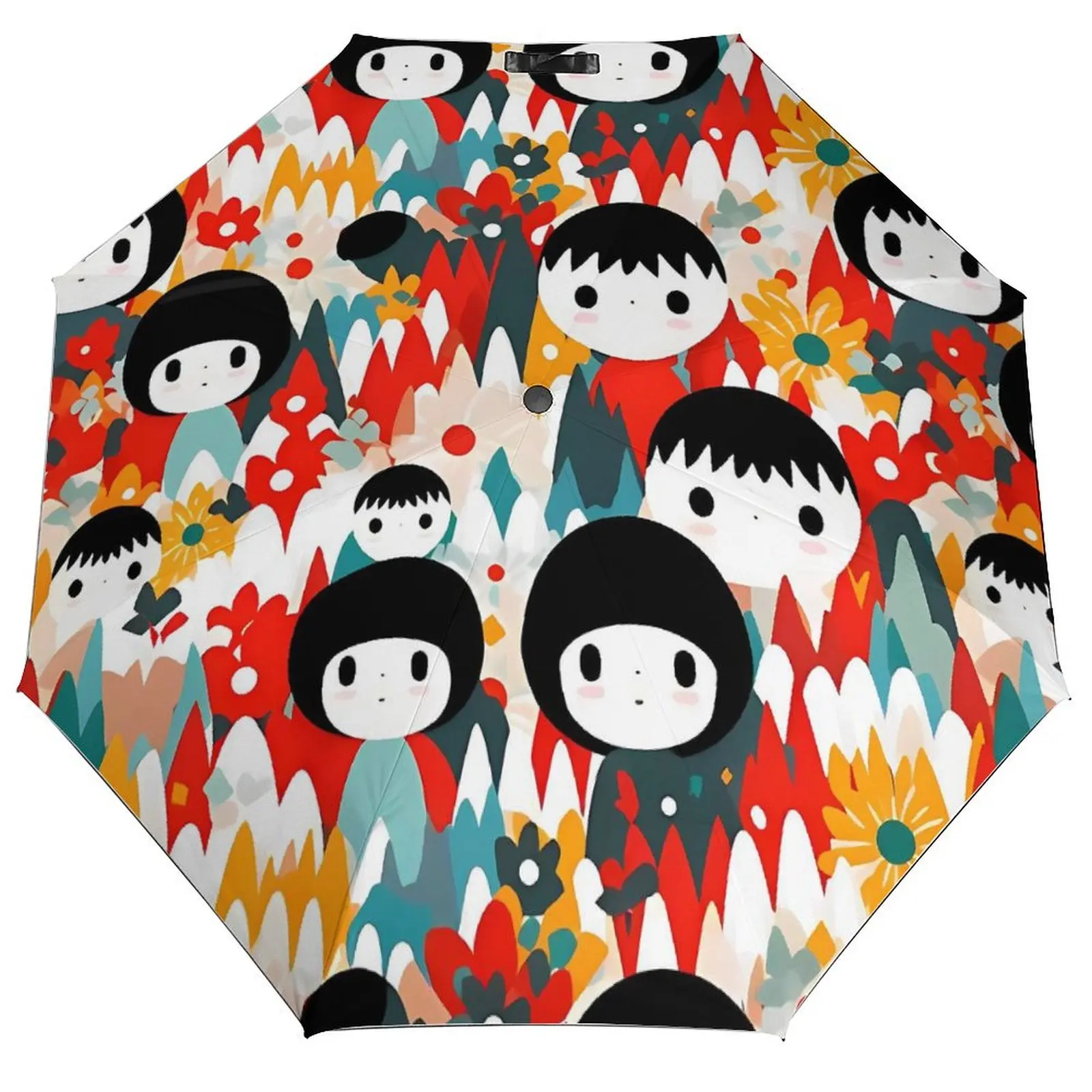 Foldable Umbrella Japanese Dolls Windproof Umbrella Women Kaleidoscope Dreams Three Fold Auto Sunshade Travel Colorful Umbrellas