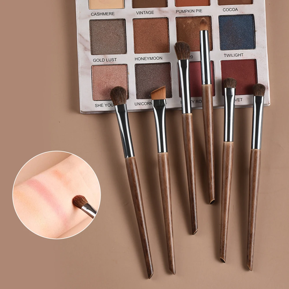 6本入りソフト馬毛アイメイクブラシセット - 完全なアイシャドウ/ブレンド/眉/リップブラシツール
