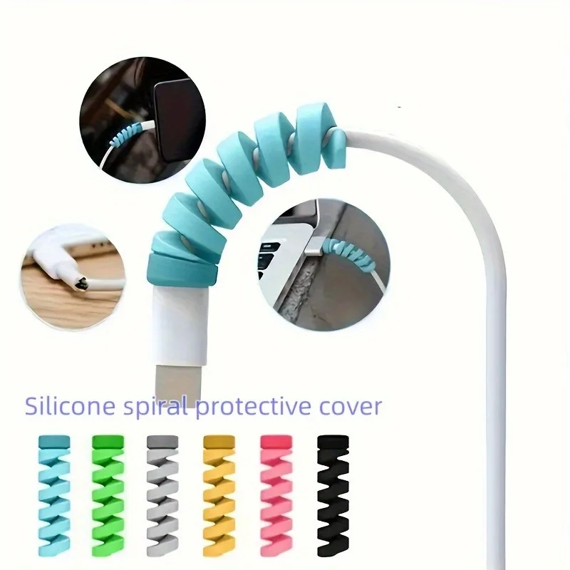 Data cable spiral sleeve silicone protective sleeve suitable for mobile phone commonly used charging cable anti-breakage winder