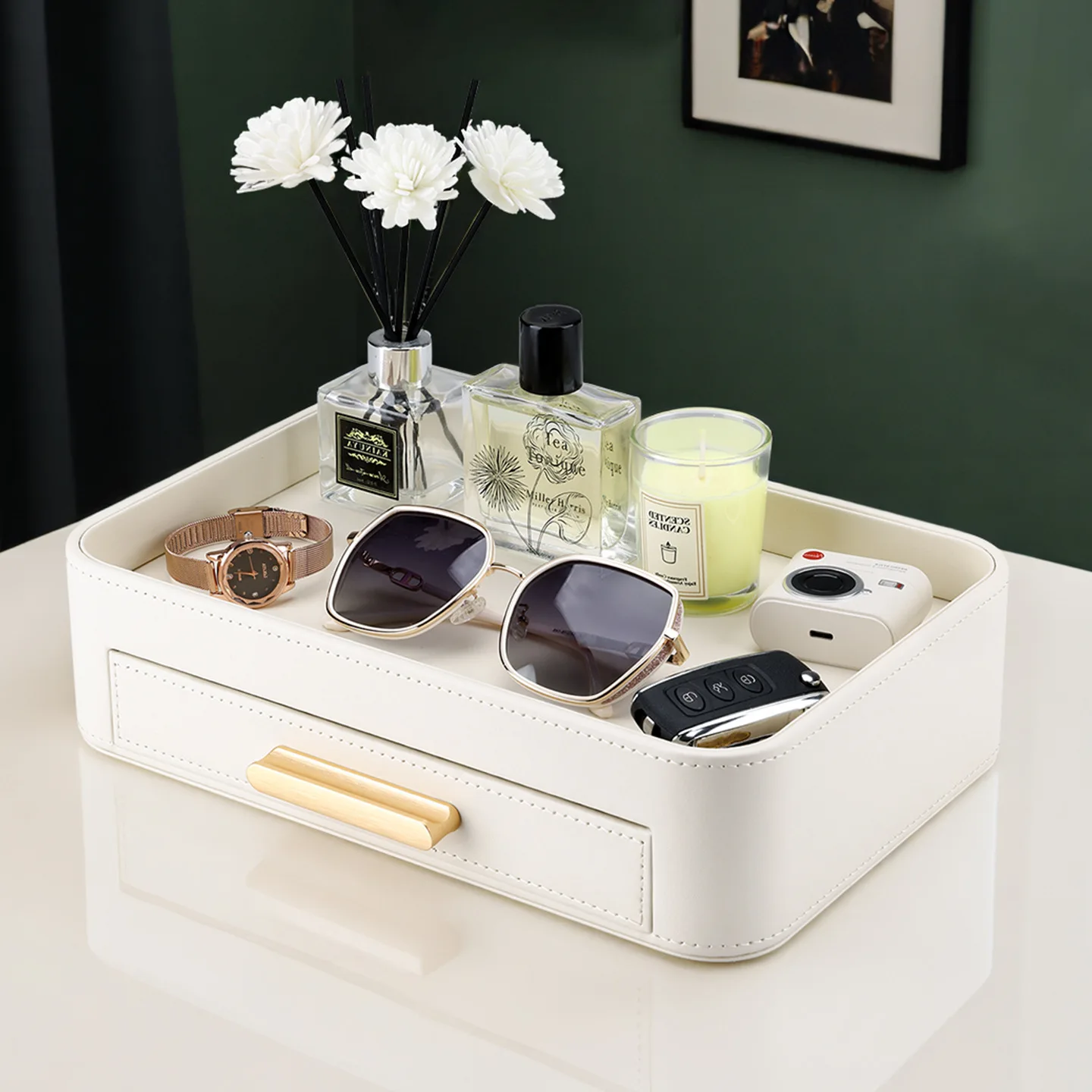 

Luxury Storage Tray High-end Entrance Desktop Organizer Jewelry Key Storage Ornament for Living Room Hotel Counter
