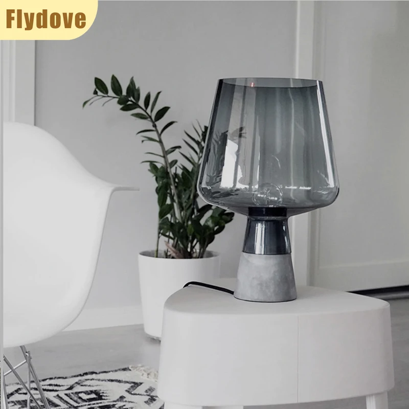 Nordic Creative Cement Base LED Glass Desk Lamp Rural Bedroom Bedside Home Decoration E27 Modern Minimalist Lighting Fixtures