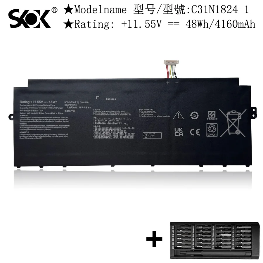 C31N1824-1 0B200-03550000 Laptop Battery for Asus Chromebook C425 C425T C425TA Flip C433 C433T C433TA Z3400 Series