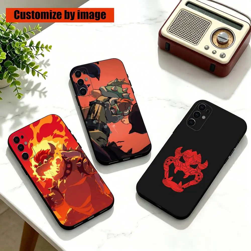 Funda de Silicona Negra con Diseño de Bowser de Super Mario Bros para Samsung S25, S24, S21, S22, S23, S30, Ultra, S20, Plus, Fe, Lite