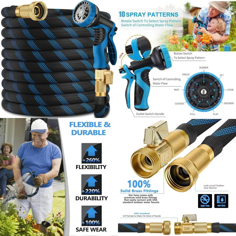 

Сверхмощный легкий гибкий садовый шланг длиной 200 футов, герметичный с насадкой-распылителем, латунные соединители 3/4 дюйма, без изгибания, длительный срок службы