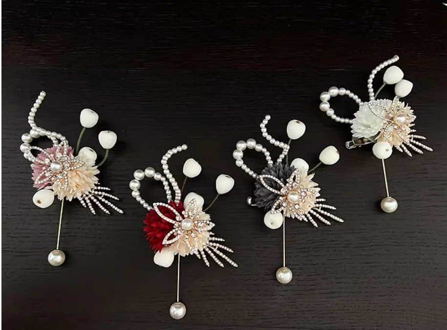 

Star Shine Original High-End Corsages for Bride, Groom, Bridesmaids, Wrist Corsages, Wedding Banquet Accessories, Pearl Brooches