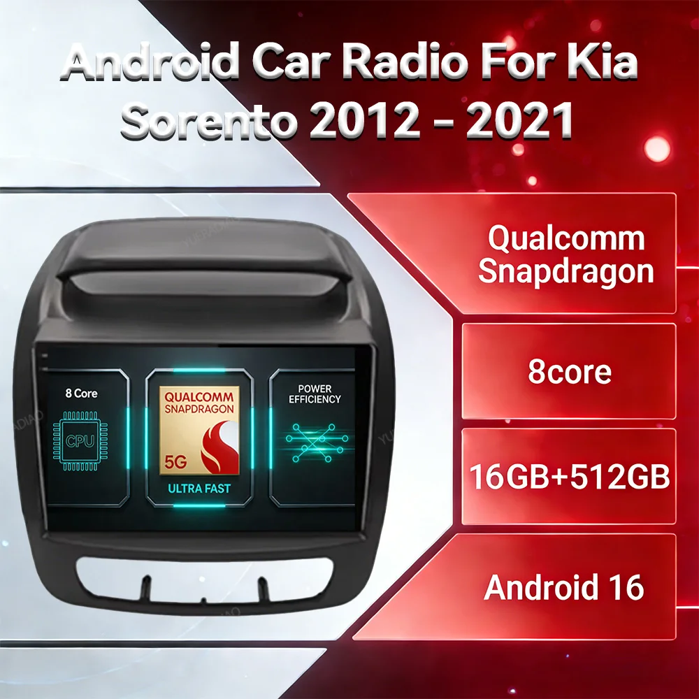 Android 16 Carplay Auto For Kia Sorento 2 II XM 2012 - 2021 BT QLED 2DIN GPS NAVI Multimedia Stereo Video Player 4G WIFI LTE 5G