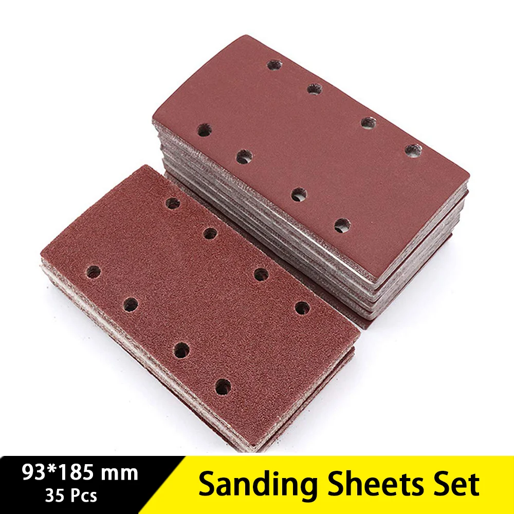 

93 x 185 mm Sanding Sheets Set 35 Pcs 8 Holes Assorted 40/60/80/120/240 Grits for Derusting Polishing Metal Wooden Materials