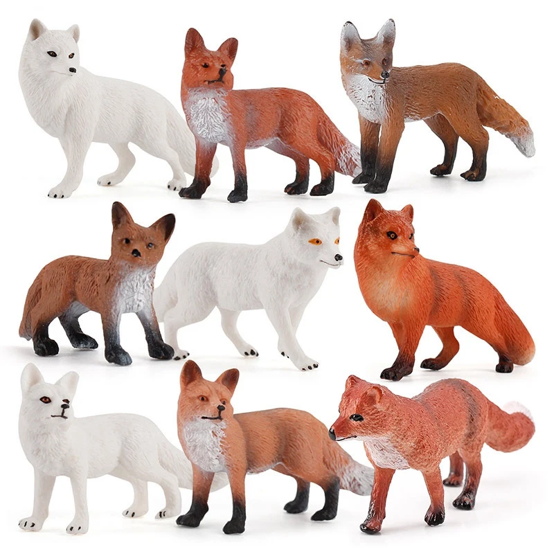 8Pcs Fox Animal Toy Figures Set Realistic Arctic Fox Red Foxes Figurki zwierząt Jungle Animal For Cake Topper Party Favors