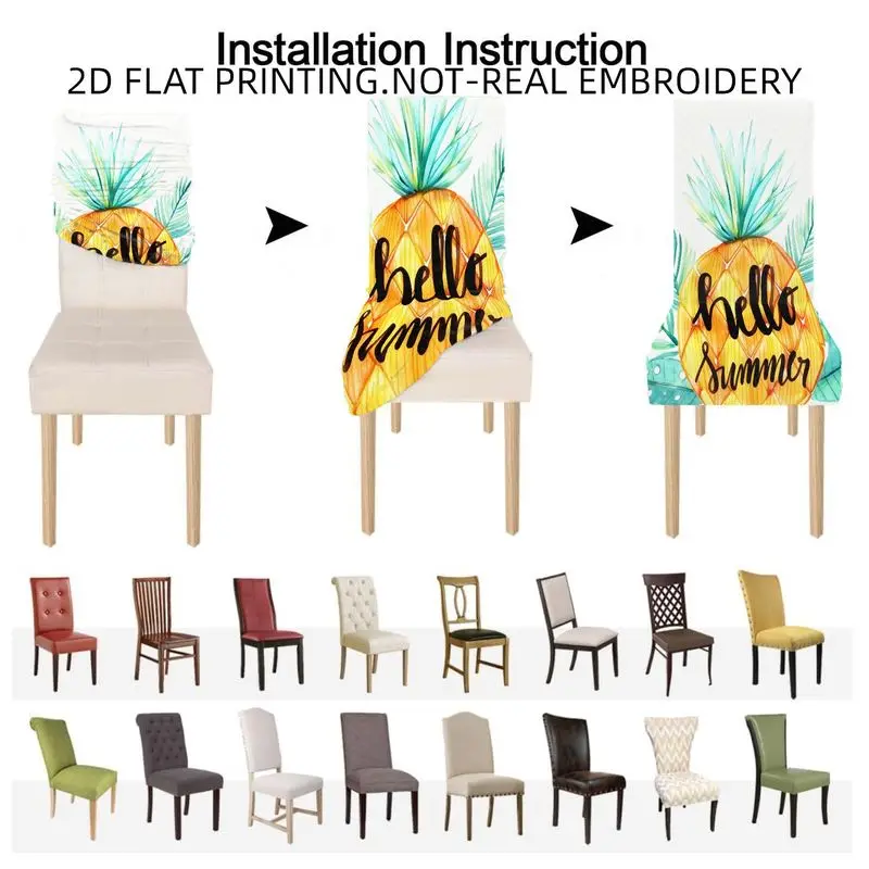 Elastic High Back Dining Chair Cover 2D Flat Tropical Style Pineapple Pattern